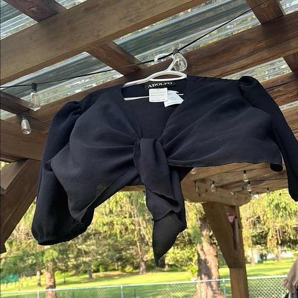 Adolfo Elegant Black Boutique Tie-Front Sheer Bolero Shrug Cardigan Cover Up NWT - Picture 3 of 12